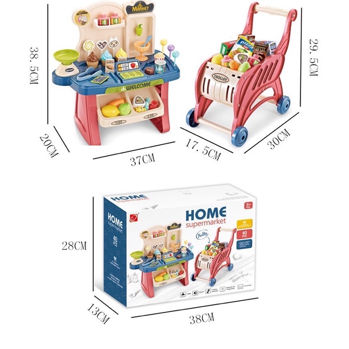 [GIÁ ƯU ĐÃI] Quầy Bán Kem Mini Kèm Xe Đẩy Hàng HOME SUPERMARKET N0. 668-83