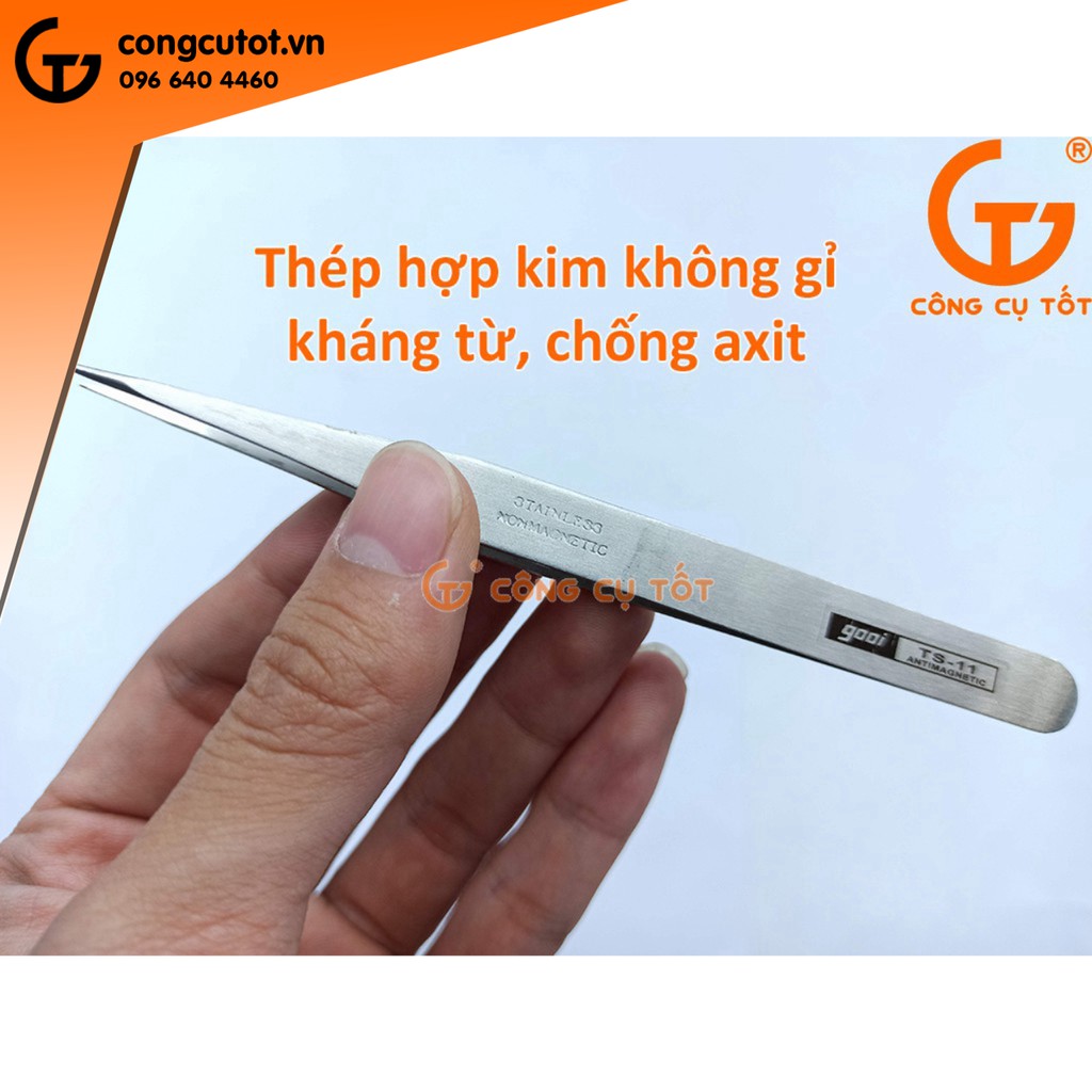 Nhíp gắp đầu thẳng 130mm bằng thép trắng khử từ, chống a xít và chống ăn mòn