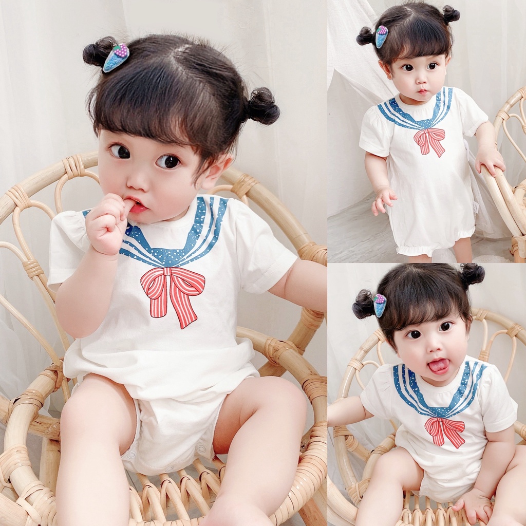 Áo liền quần họa tiết nơ thủy thủ dễ thương thời trang mùa hè dành cho trẻ em