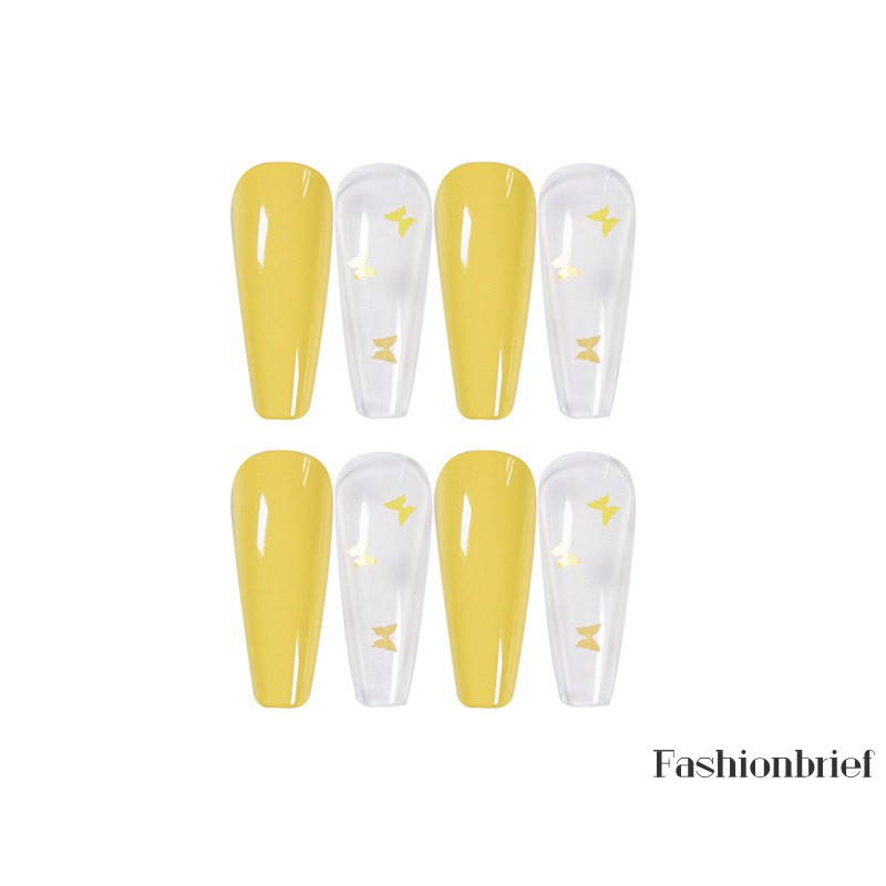 Bộ 24 móng tay giả họa tiết màu vàng chanh phong cách Âu Mỹ độc đáo chất lượng cao