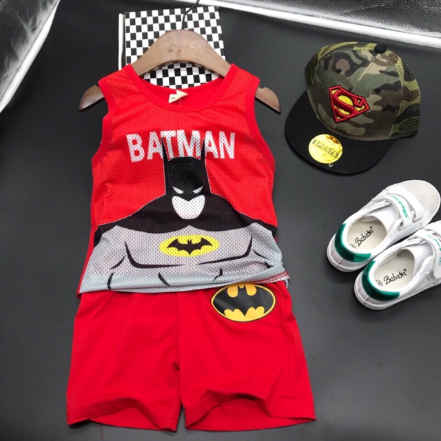 Bộ ba lỗ siêu nhân bé trai vải thun lưới Sz 2-6T