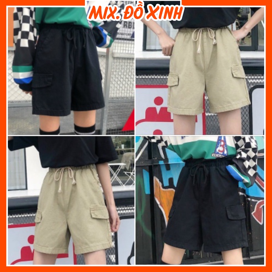 Quần short kaki nam nữ Thu Hà quần đùi freesize có nắp túi form rộng ống suông QH.50