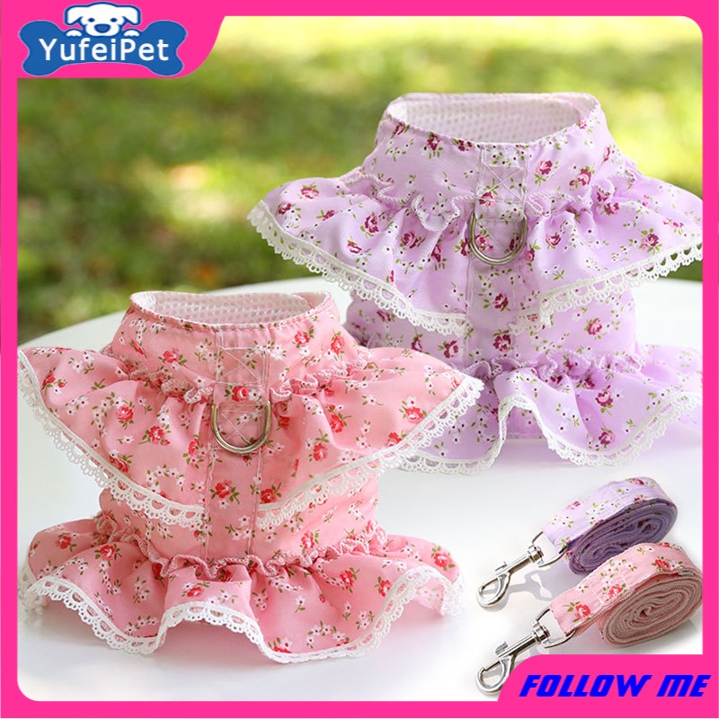 Áo Yếm Phối Ren In Hoa Dễ Thương Cho Thú Cưng