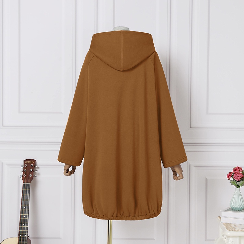 Áo khoác ZANZEA có mũ trùm dáng dài tay dài màu trơn phối khóa kéo trước thời trang thường ngày cho nữ