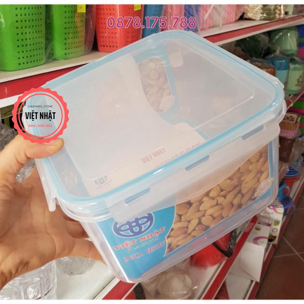 [Combo bộ 3] Hộp Đựng Thực Phẩm Việt Nhật Có Nắp Khóa Tiện Dụng - Bộ 3 hộp hình vuông loại xịn mã số 6537