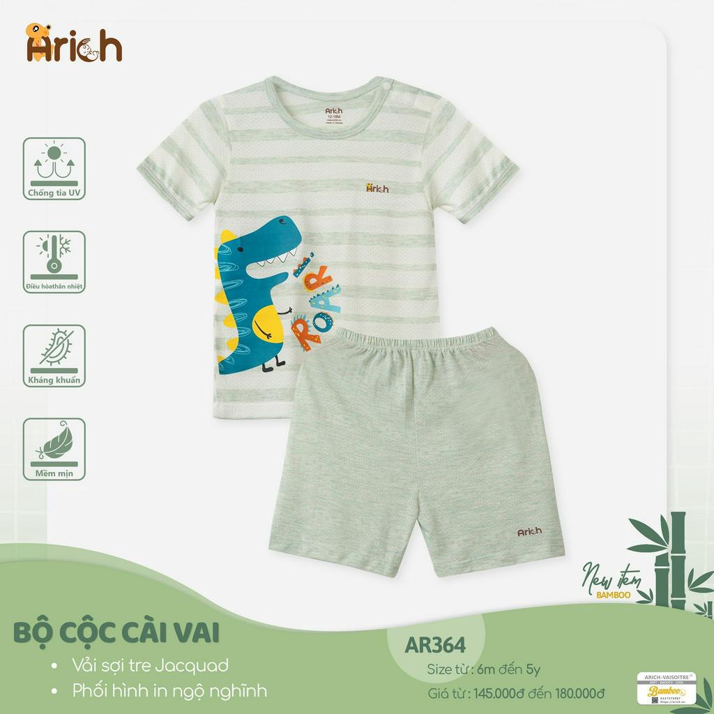 Bộ quần áo cộc tay cài vai dệt kim phối hình in đáng yêu Arich size 6M-5Y