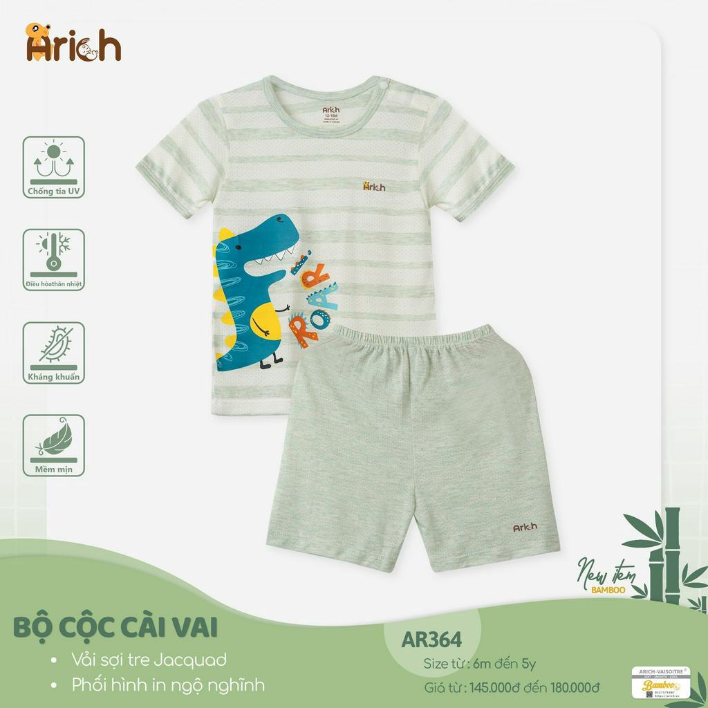 (Mới) Bộ quần áo cộc tay cài vai dệt kim phối hình in đáng yêu Arich size 6M-5Y