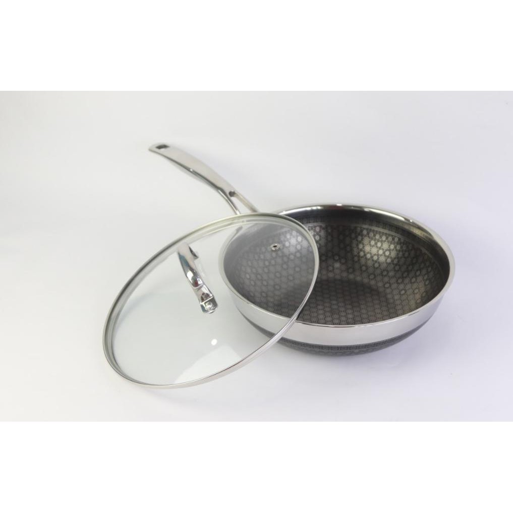 Chảo chống dính 2 mặt sâu lòng Kimscook Blackcube Noonsong 3 lớp đúc liền inox 30 nắp kính 24cm, dùng được bếp từ , gas