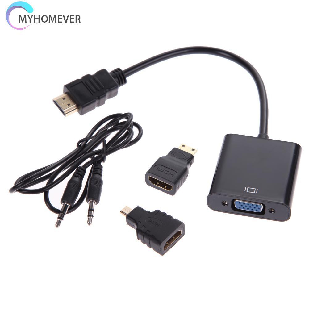 myhomever 1080P Micro HDMI-compatible / Mini HDMI-compatible / HDMI-compatible to VGA Converter Adapter with Audio