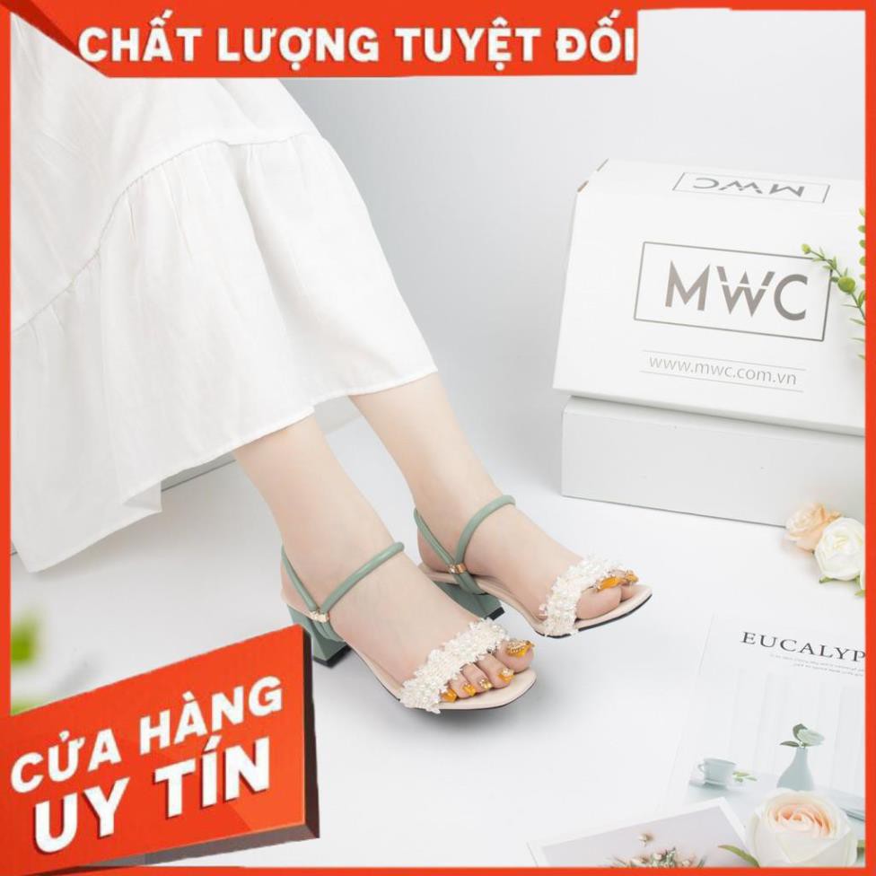 🌈FREESHIP🌈 Giày cao gót nữ quai ngang phối ren đế vuông MWC NUCG-3917