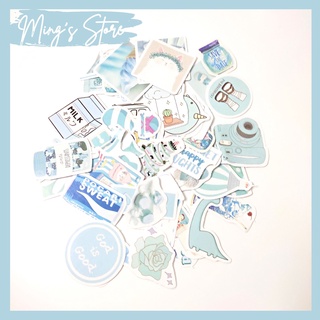 Sticker nhãn dán trang trí đáng yêu màu xanh dương pastel