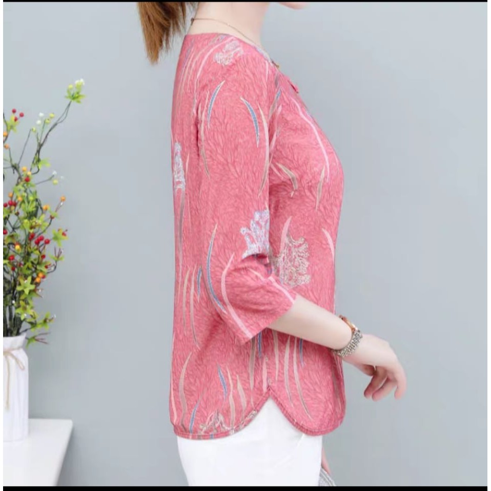 Áo hoa trung niên chất vải thun ladong Quảng Châu | BigBuy360 - bigbuy360.vn