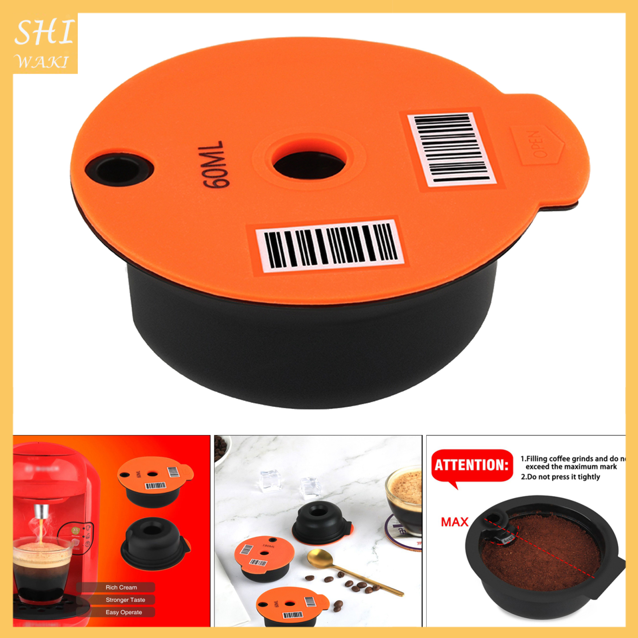 [In Stock]Reusable Coffee Capsule Pods with Slicone Lid Fit for Bosch Tassimo 60ml