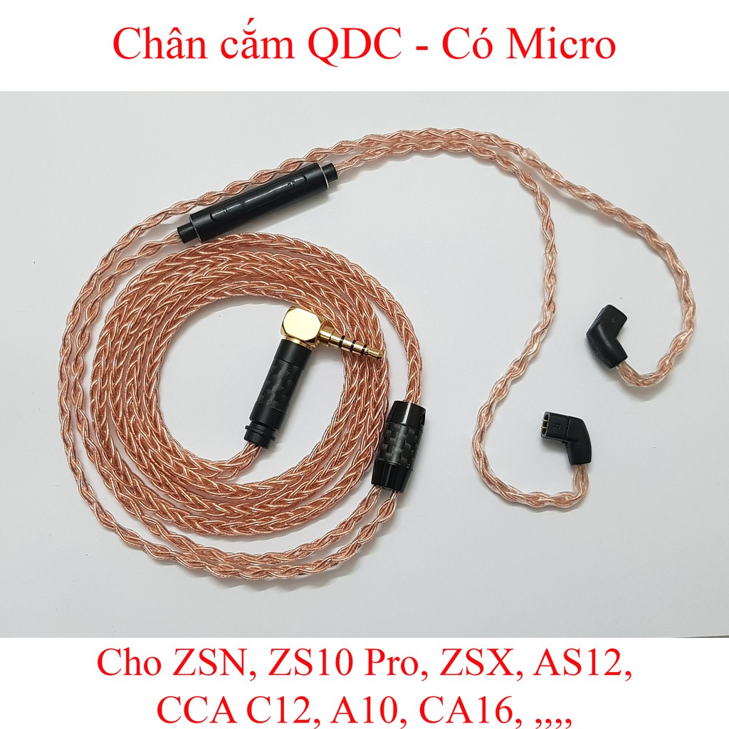 Dây 8 lõi đồng có Micro và tăng giảm âm lượng, Chân cắm QDC ( KZ C ) Cho các loại tai nghe của KZ, CCA, BLON, TRN....