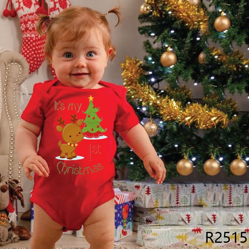 Bộ Áo Liền Quần Vải Cotton Màu Đỏ In Chữ Merry Christmas Thời Trang Giáng Sinh Cho Bé