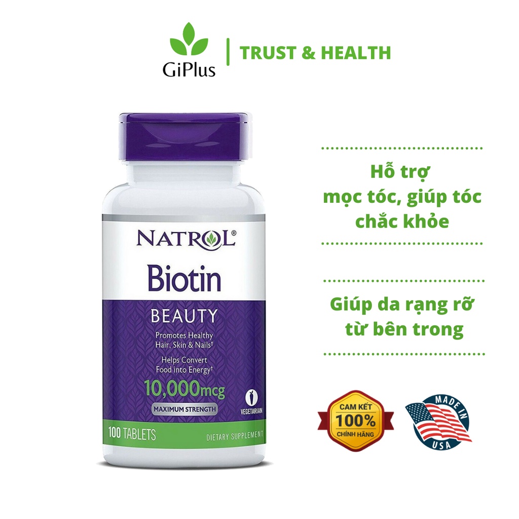 Viên Uống Hỗ Trợ Mọc Tóc, Móng Natrol Biotin 10.000mcg 100 Viên Lọ