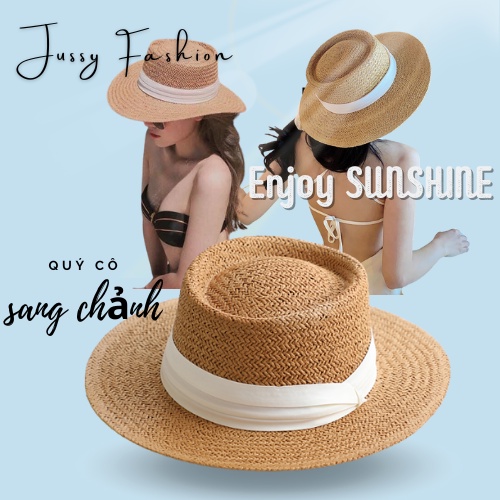 Mũ Cói Gaucho Quảng Châu Jussy Fashion Nón Cói Rộng Vành Đi Biển Chất Cói Rơm Form Đẹp [ĐÓNG HỘP TO GIỮ FORM NÓN]
