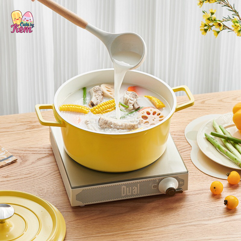 Nồi tráng men cao cấp dùng được bếp từ, bếp gas đường kính 24cm