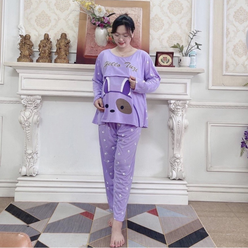 Bộ bầu - bộ sau sinh - cho con bú - chất liệu cotton ( tai thỏ - QDTD - MS - 023 )