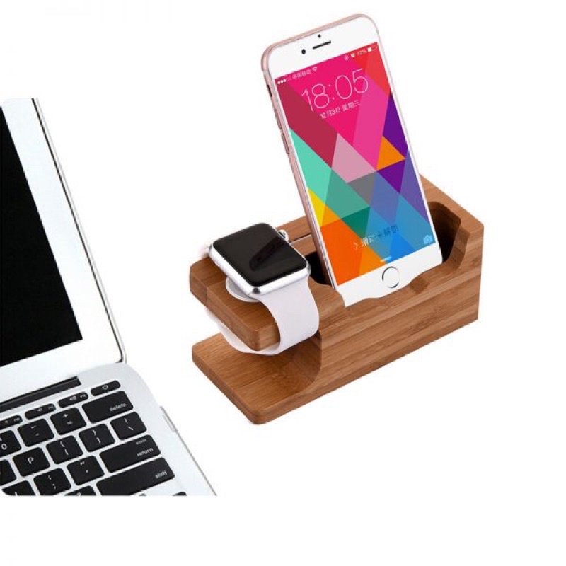 Kệ gỗ để apple watch và điện thoại