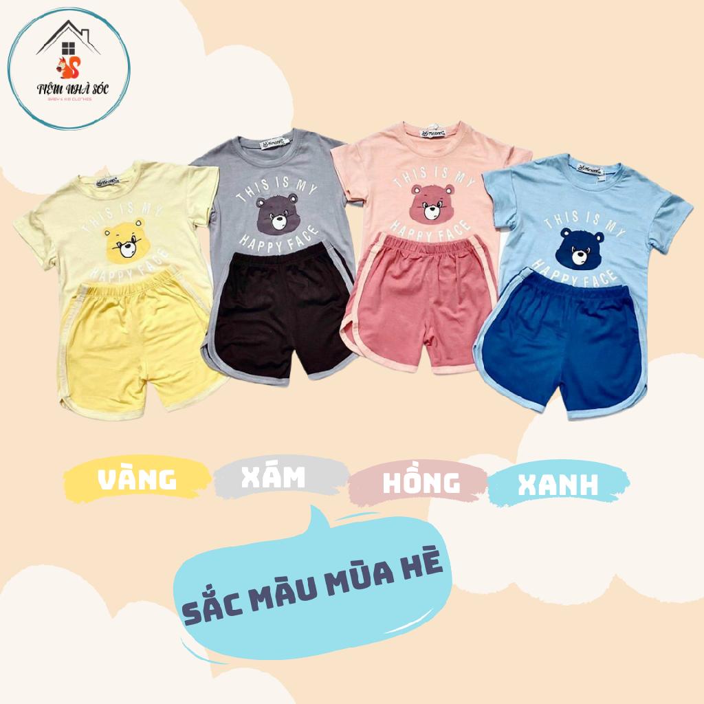 Bộ thun lạnh cộc tay K.woo mặt gấu happy face size 9 - 20kg Tiệm Nhà Sóc