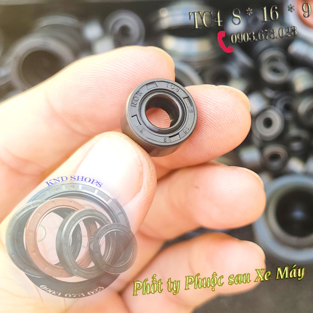 Phốt dầu ty phuộc sau xe máy, xe đạp điện,...Phốt cao su chặn nhớt loại vòng đệm 1 lò xo TKO/OEM TC4 8*16*9 | KND Shops