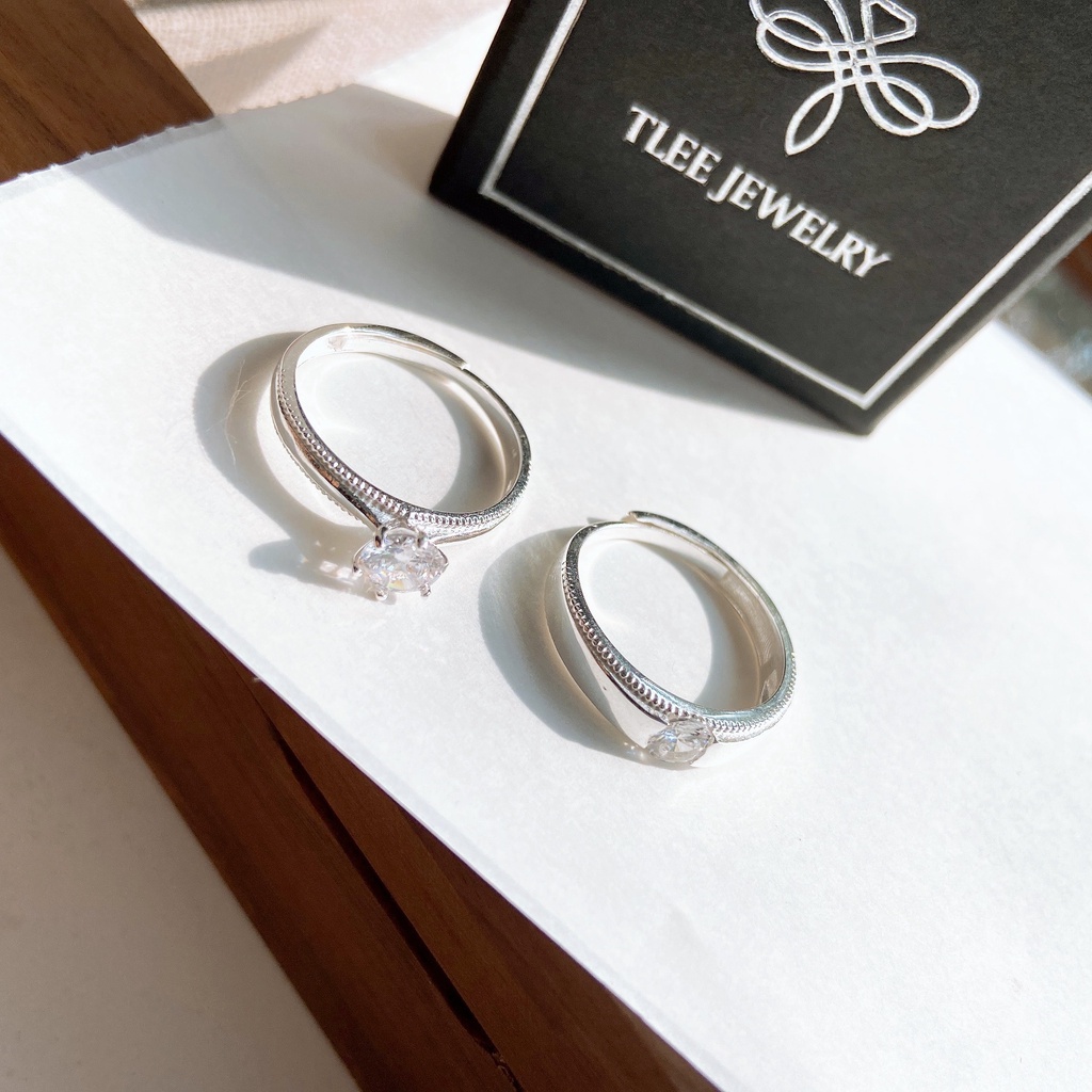 Nhân đôi bạc TLEE mẫu freesize ổ đá sáu chấu viền trơn TleeJewelry ND0103