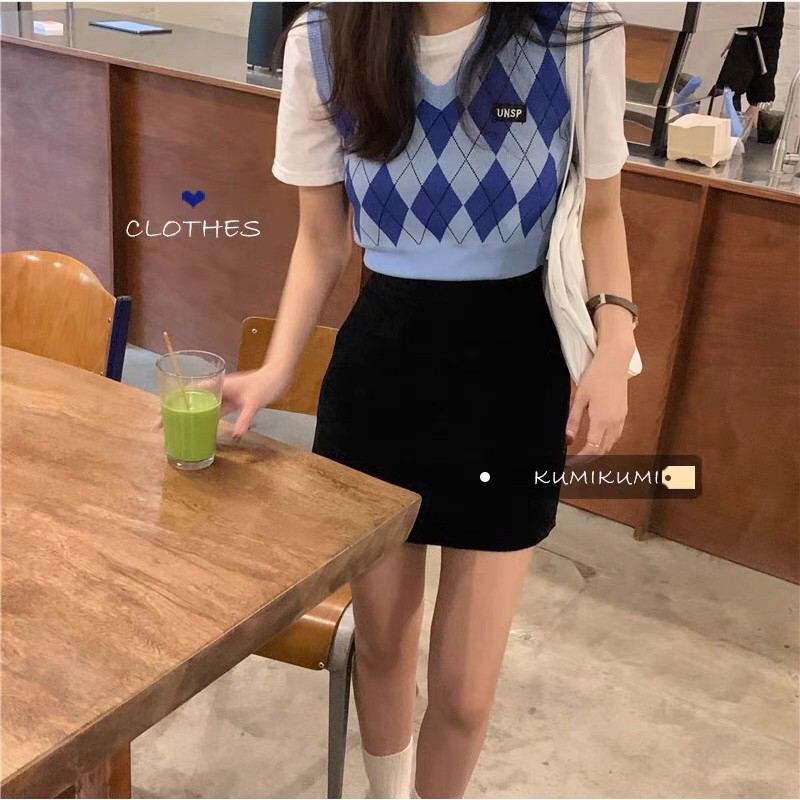 Áo len gile dệt kim, áo len crotop xanh dương Ulzzang | BigBuy360 - bigbuy360.vn
