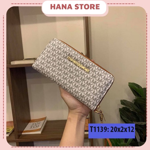 Ví da cầm tay nữ, bóp nữ cầm tay đựng tiền, thẻ dáng dài họa tiết MK phong cách hàn quốc T1139
