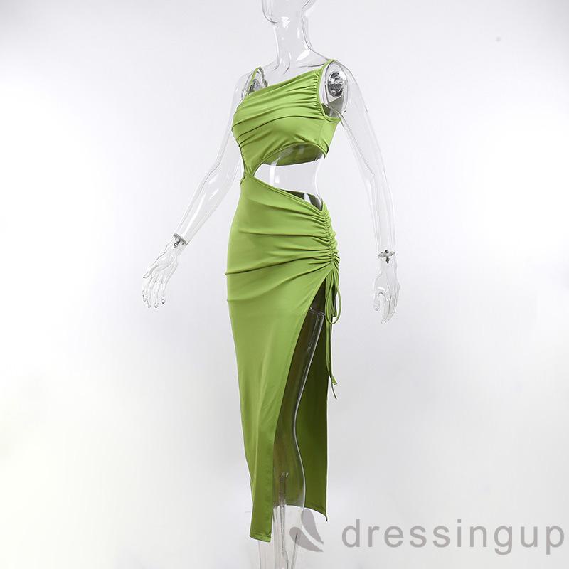 Đầm Hai Dây Rút Dây Màu Trơn Thời Trang Mùa Hè Dành Cho Nữ