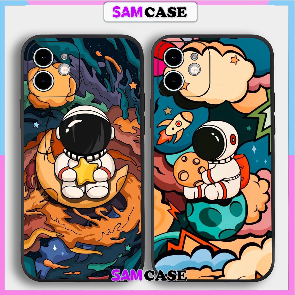 Ốp lưng iPhone 6/6s/7/8/X/XS/11/12/13 Pro Plus Max viền vuông chống sốc bảo vệ camera silicon mềm dẻo hình phi hành gia