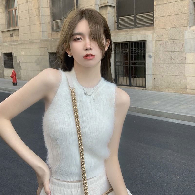 Áo Dệt Kim Sát Nách Dáng Ngắn Phong Cách Hàn Quốc Thời Trang Cho Nữ