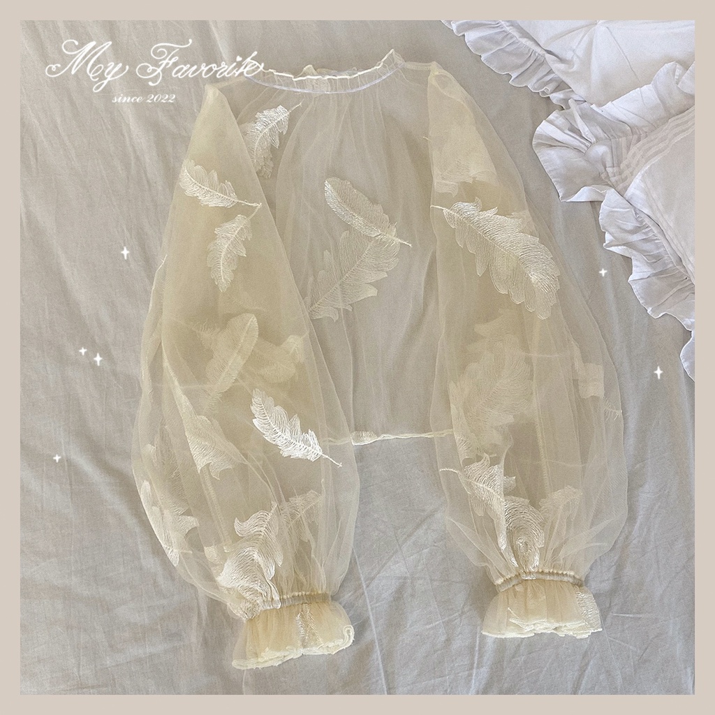 Áo ren tiểu thư - Blouse Brand Sleep Doll - Áo hình lông vũ màu vàng #SleepDoll #Blouse