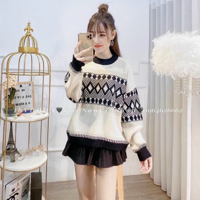 Áo len hoạ tiết thổ cẩm hàng đẹp Quảng Châu