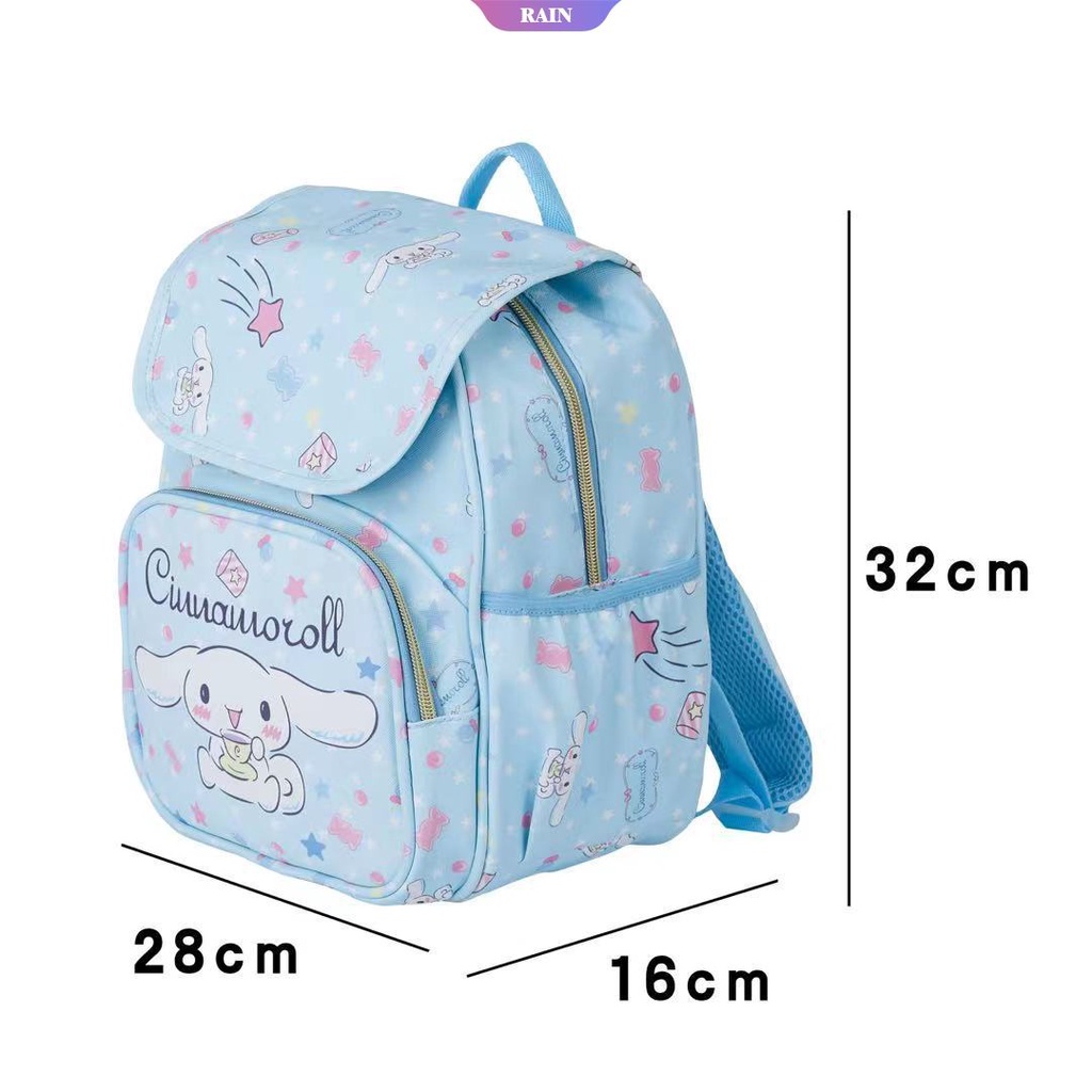 Ba Lô Da PU Nắp Lật Khóa Kéo Siêu Nhẹ Chống Thấm Nước Họa Tiết Cinnamoroll Kuromi My Melody Hoạt Hình Sanrio Cho Bé Gái [RAIN]