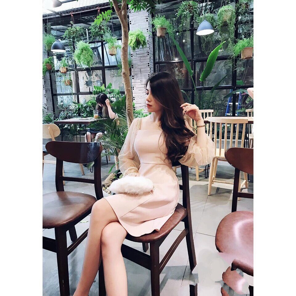 Váy đầm nữ dáng xòe tay lưới dài -LAMASS