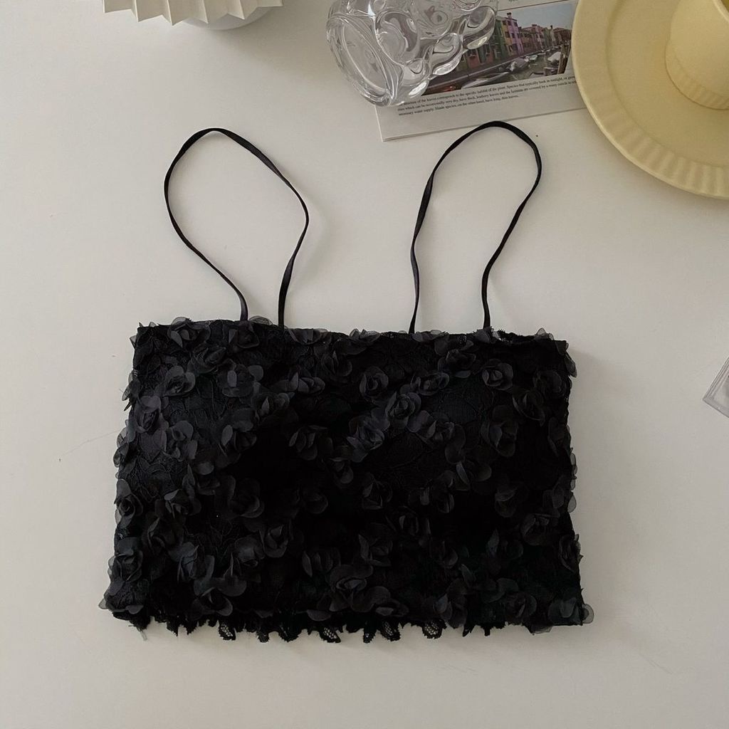 Áo Lửng Hai Dây Phối Ren Màu Trơn Đen Trắng Gợi Cảm Thời Trang Mùa Hè Cho Nữ