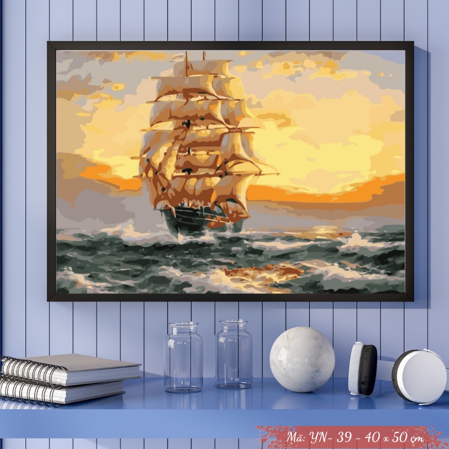 Tranh Sơn Dầu Số Hóa Tự Tô Màu Theo Số Mẫu Phong Cảnh - YN39 Kèm Màu Acrylic Kích Thước 40x50cm