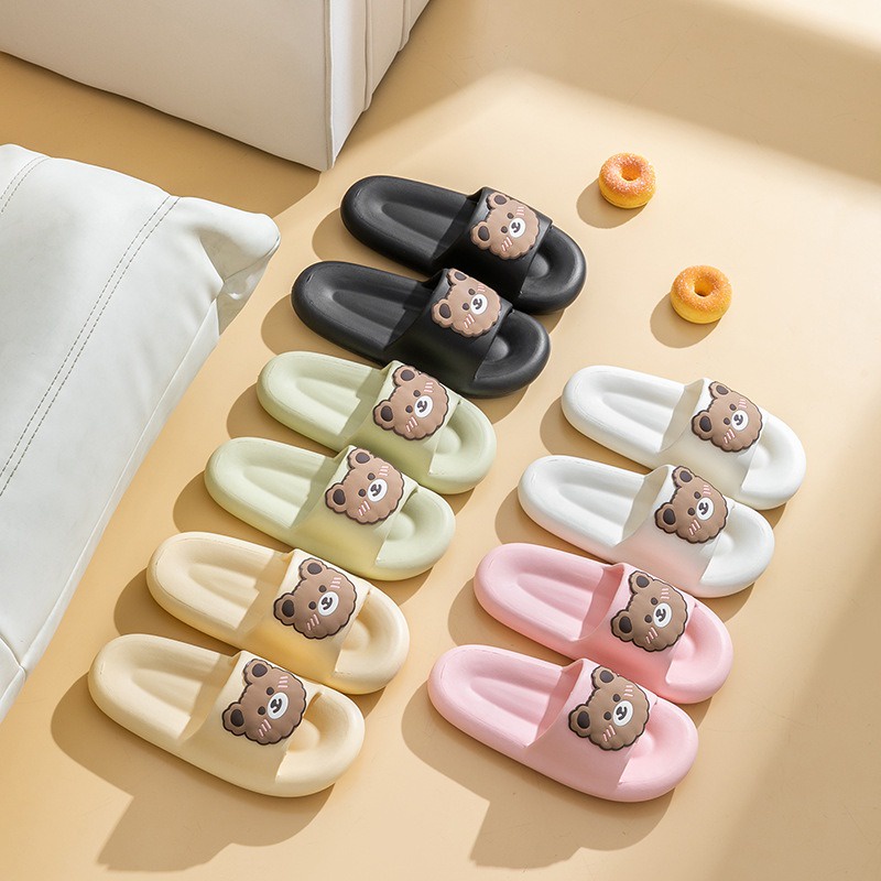 Dép Thời Trang Nữ Đế Bánh Mì Hình Họa Tiết Gấu Xinh Xắn Mang Êm Chân Chống Trơn