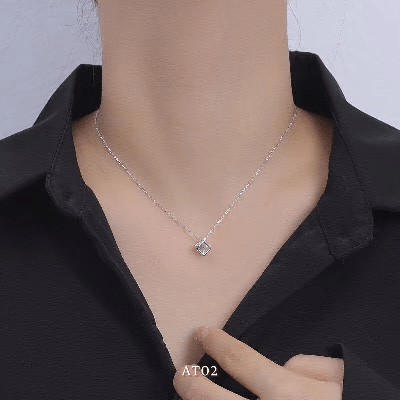 Dây chuyền mặt vuông đá pha lê basic nữ tính hottrend Hàn Quốc Annie AT02