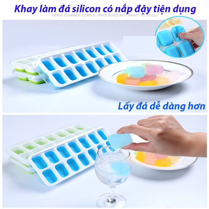 Combo 2 Khay Đá Có Nắp Đậy Silicon