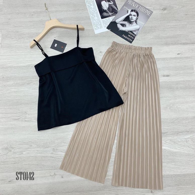 Set áo dây + quần dập ly chanh xả 🥰Bộ quần ống rộng áo dây đi chơi cực xinh cho các nàng diện hè | BigBuy360 - bigbuy360.vn