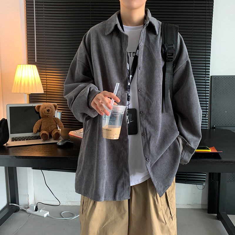 Áo Sơ Mi Tay Dài Dáng Rộng Phong Cách Hàn Quốc Thời Trang Mùa Thu Cho Nam