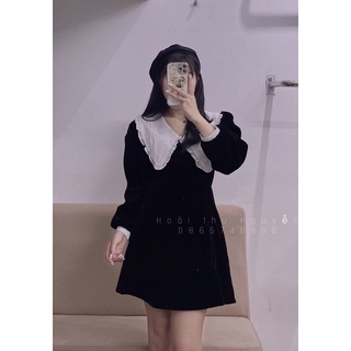 váy nhung cổ bèo