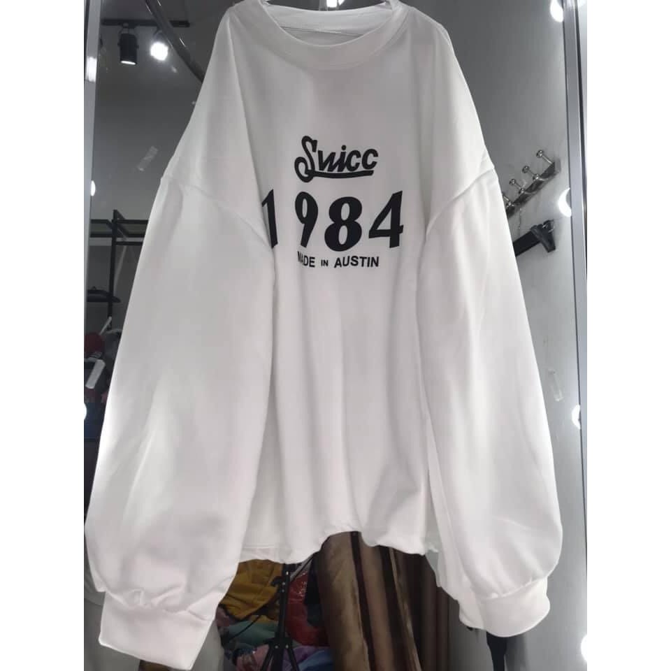 Áo khoác nỉ bông- áo thun sweater dài tay nam nữ unisex 1984 ulzzang form rộng style Hàn Quốc 2 màu: đen,trắng,ẢNH THẬT