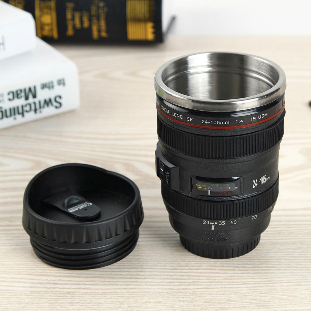 New 350mL Camera Lens Shape Coffee Tea Mug with Lid Vacuum Flasks Thermal Cup