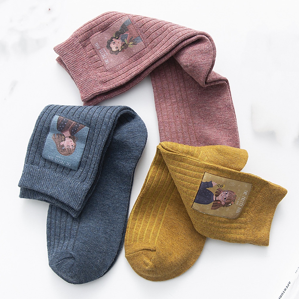 Vớ WAFNHA D323 bằng cotton cổ vừa màu sắc kẹo ngọt dành cho nữ