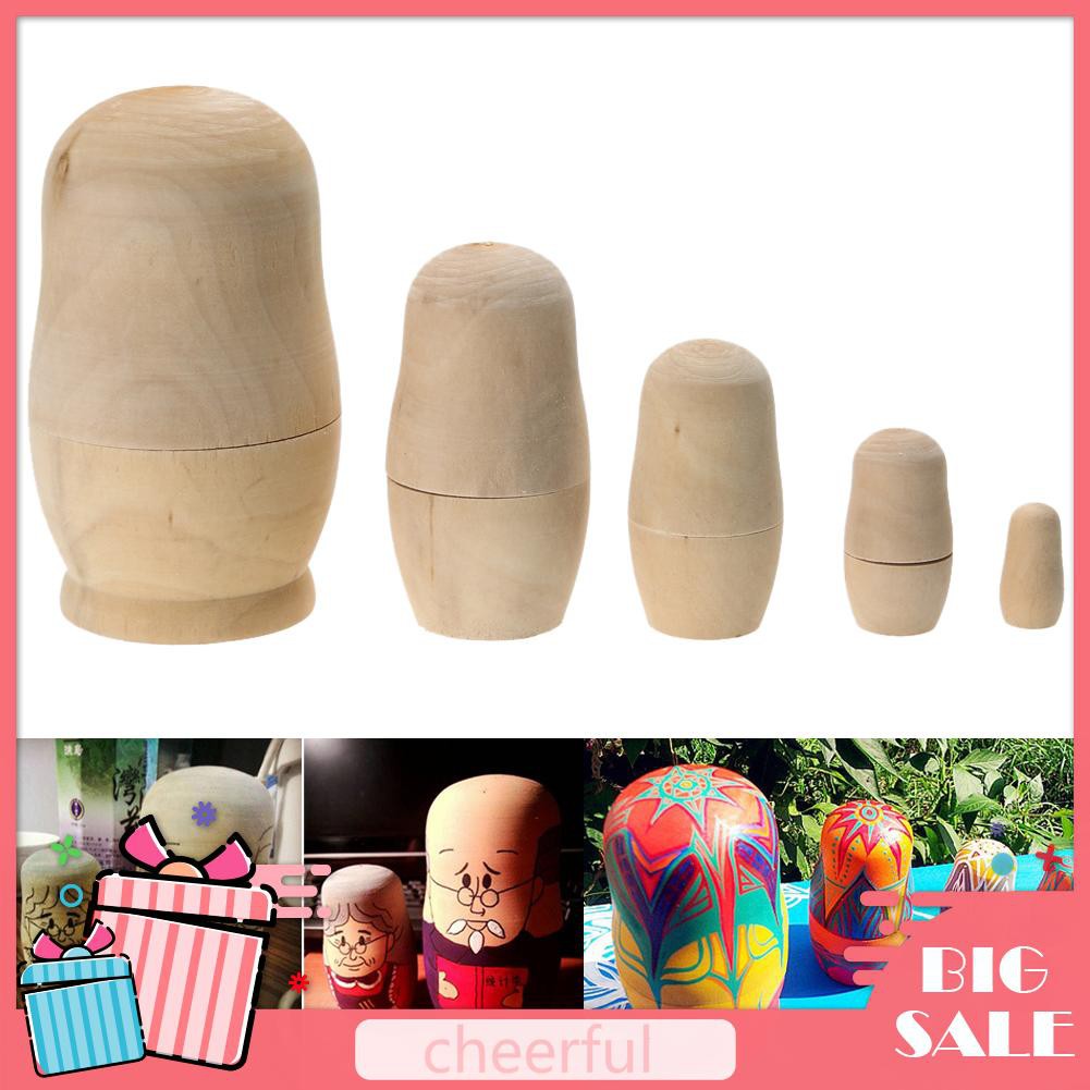 Bộ 5 Búp Bê Nga Matryoshka Bằng Gỗ Chưa Sơn