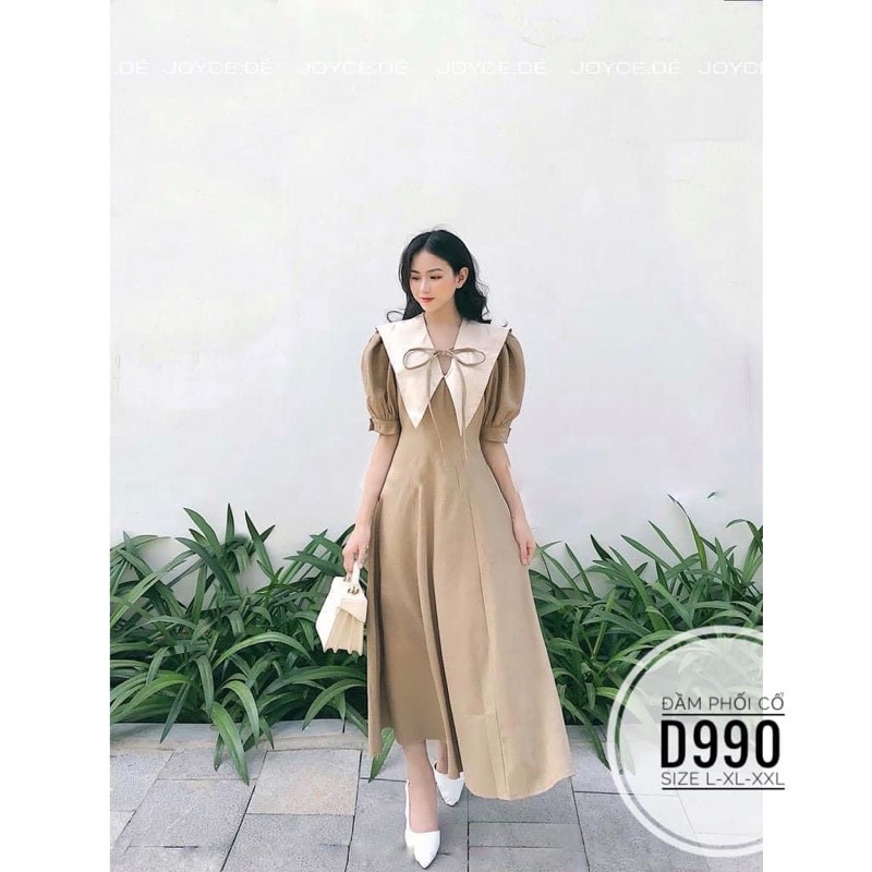 Bigsize Đầm cổ phối trắng D990