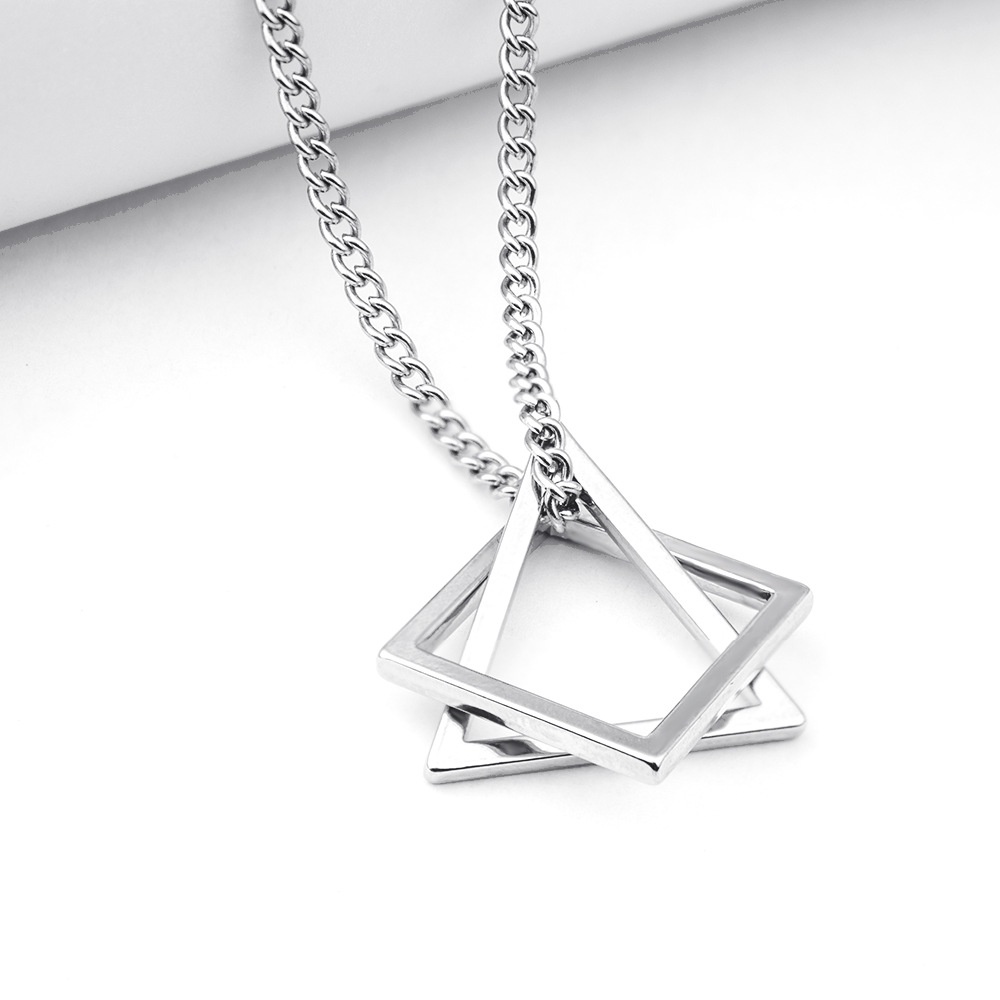 Vòng cổ Hai Lớp Mặt Vuông / Tam Giác Phong Cách Hiphop Hiện Đại Đơn Giản Dành Cho Nam